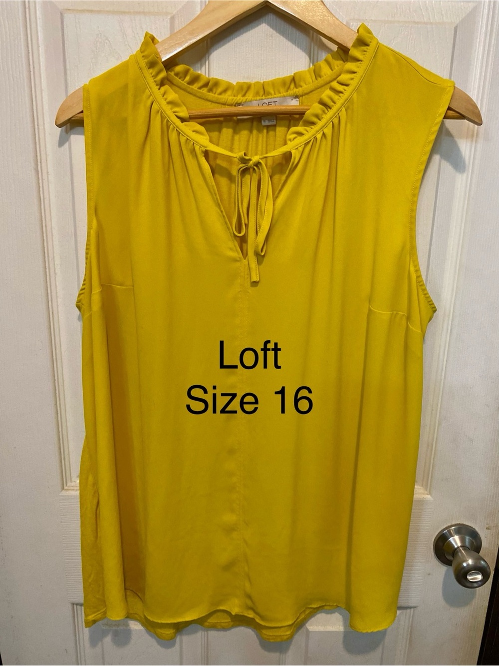 LOFT Yellow Ruffle Tie-Neck Sleeveless Top